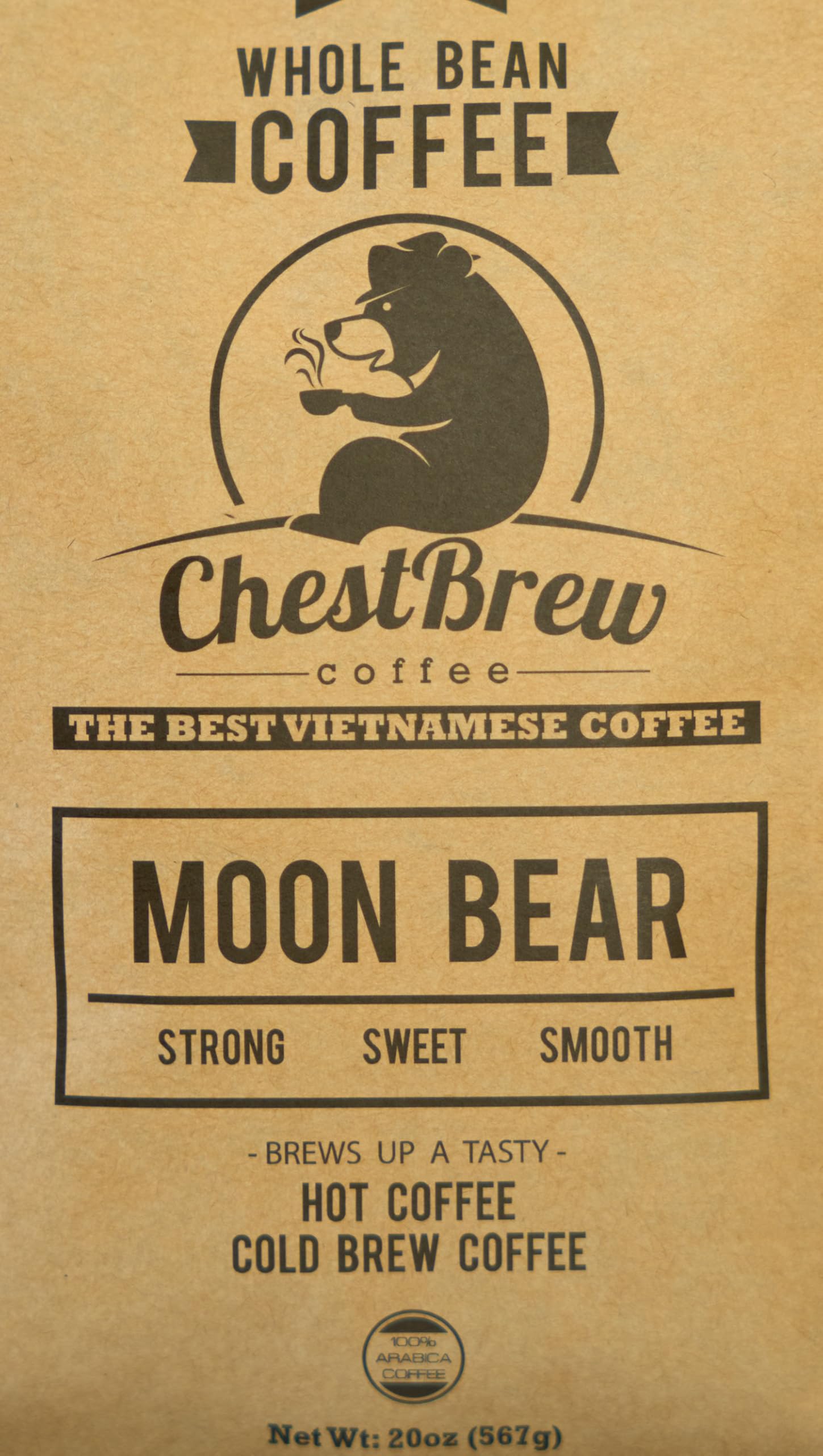 ChestBrew Moon Bear brewed cup pouring rich, smooth coffee aroma benefit