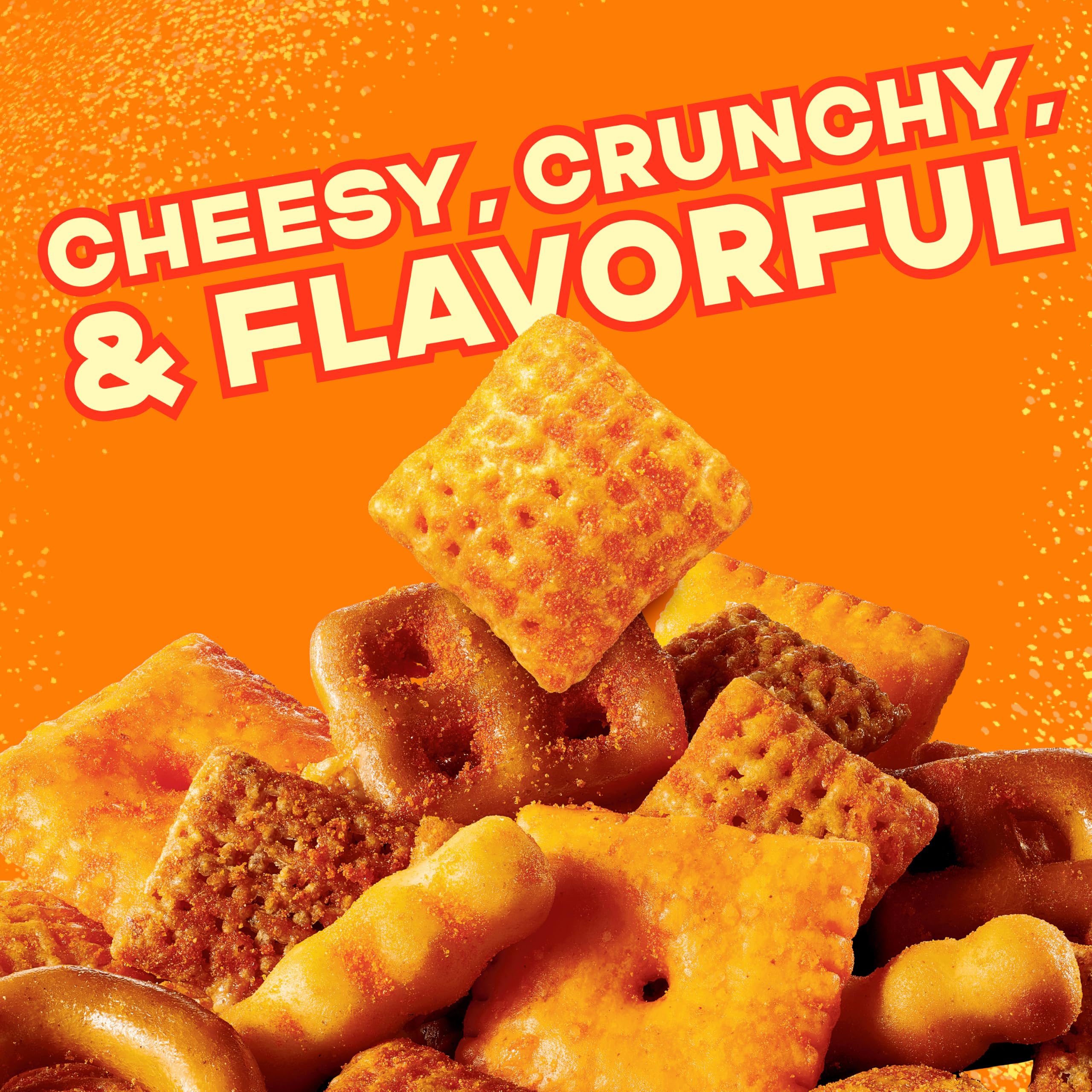 Stacked 60-count Chex Mix case ready for foodservice stocking and restock ease