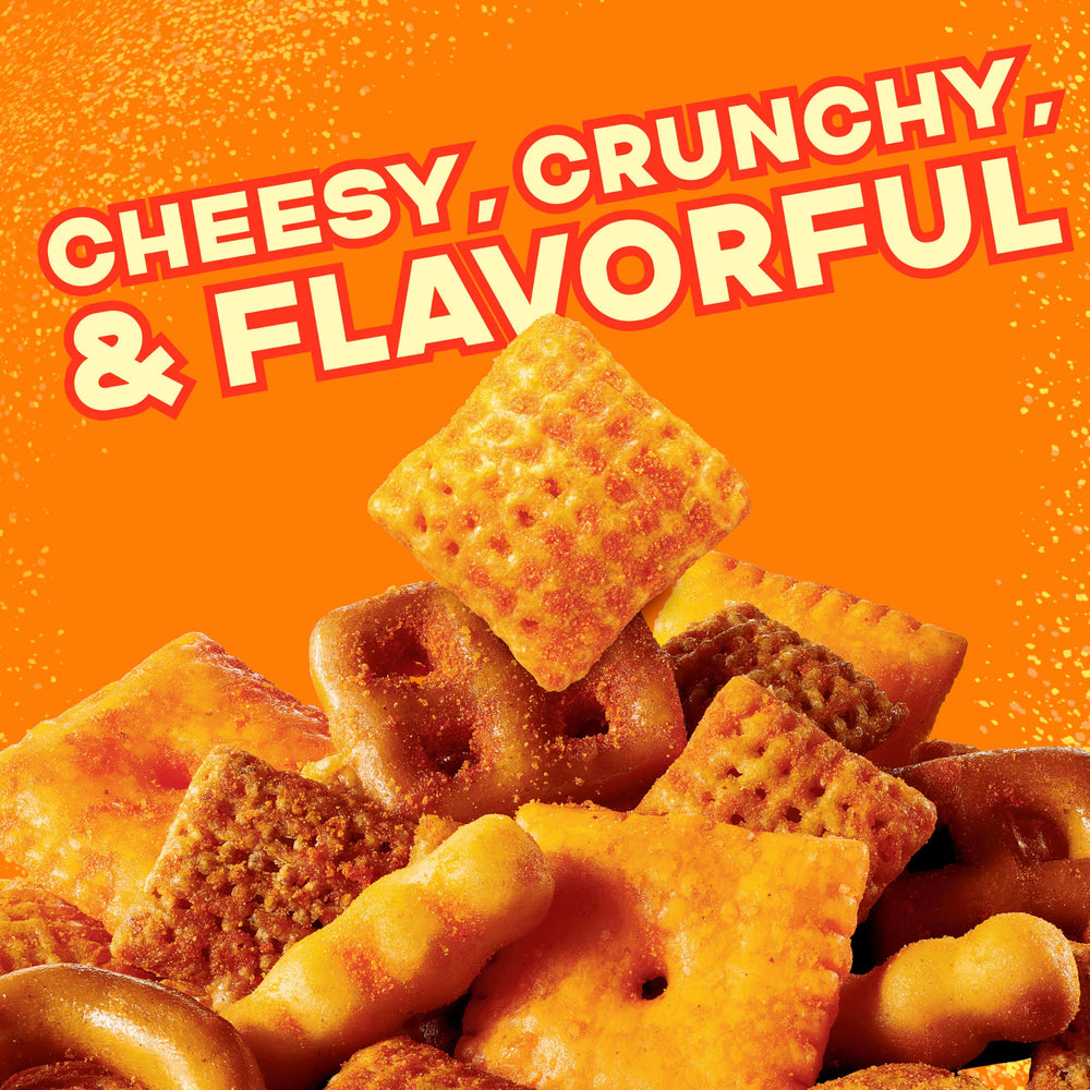 Stacked 60-count Chex Mix case ready for foodservice stocking and restock ease