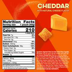 Single Chex Mix Cheddar pouch open ready for grab-and-go convenience