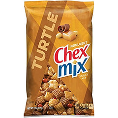 Chex Indulgent Turtle front packaging showing two 8 oz bags and branding, convenient portioning