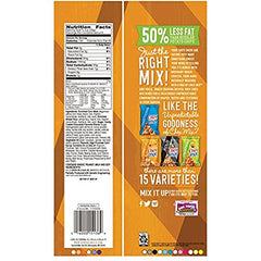 Close-up of Chex Turtle mix texture showing cereal clusters, chocolate, and nuts for crunch