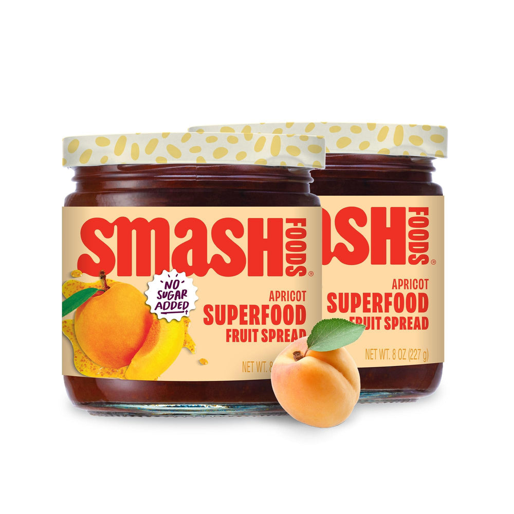 Chia Smash front jar label showing apricot jam and clean ingredient appeal