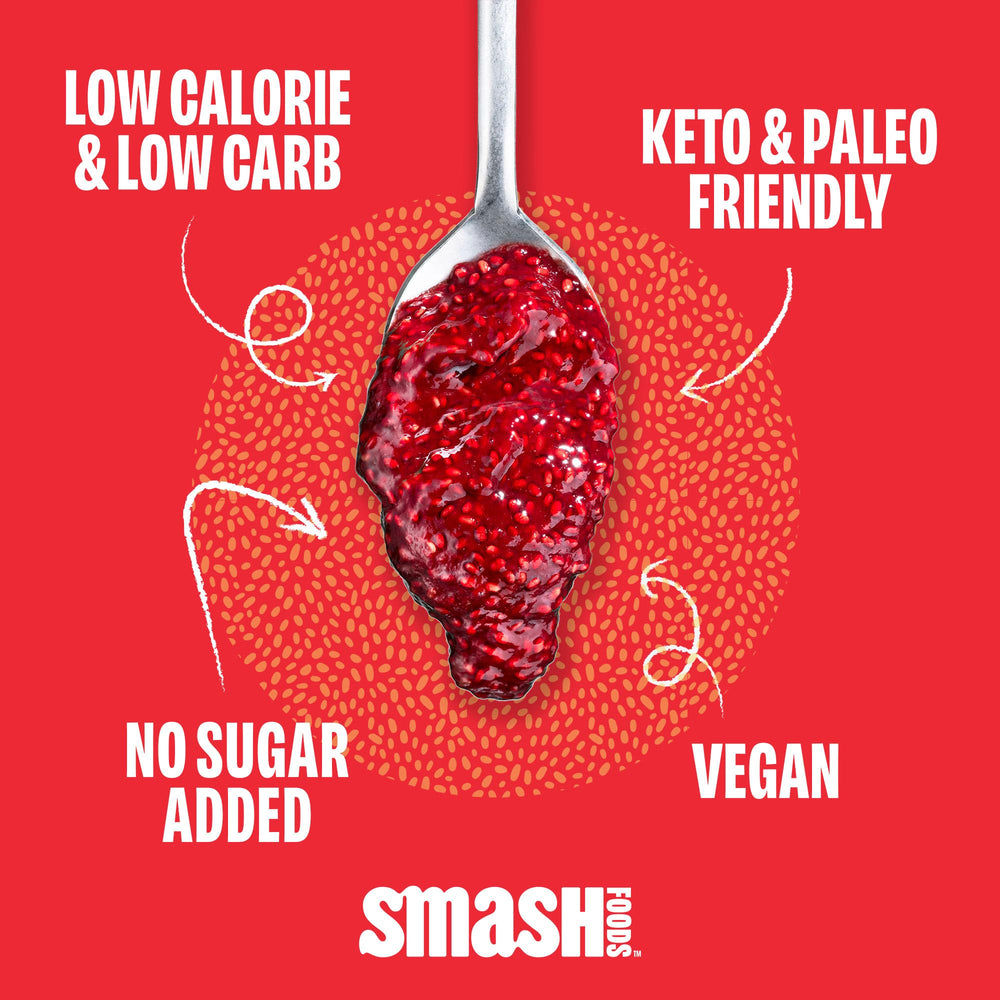 Chia Smash blueberry spread on toast demonstrating spreadability and low-calorie swap