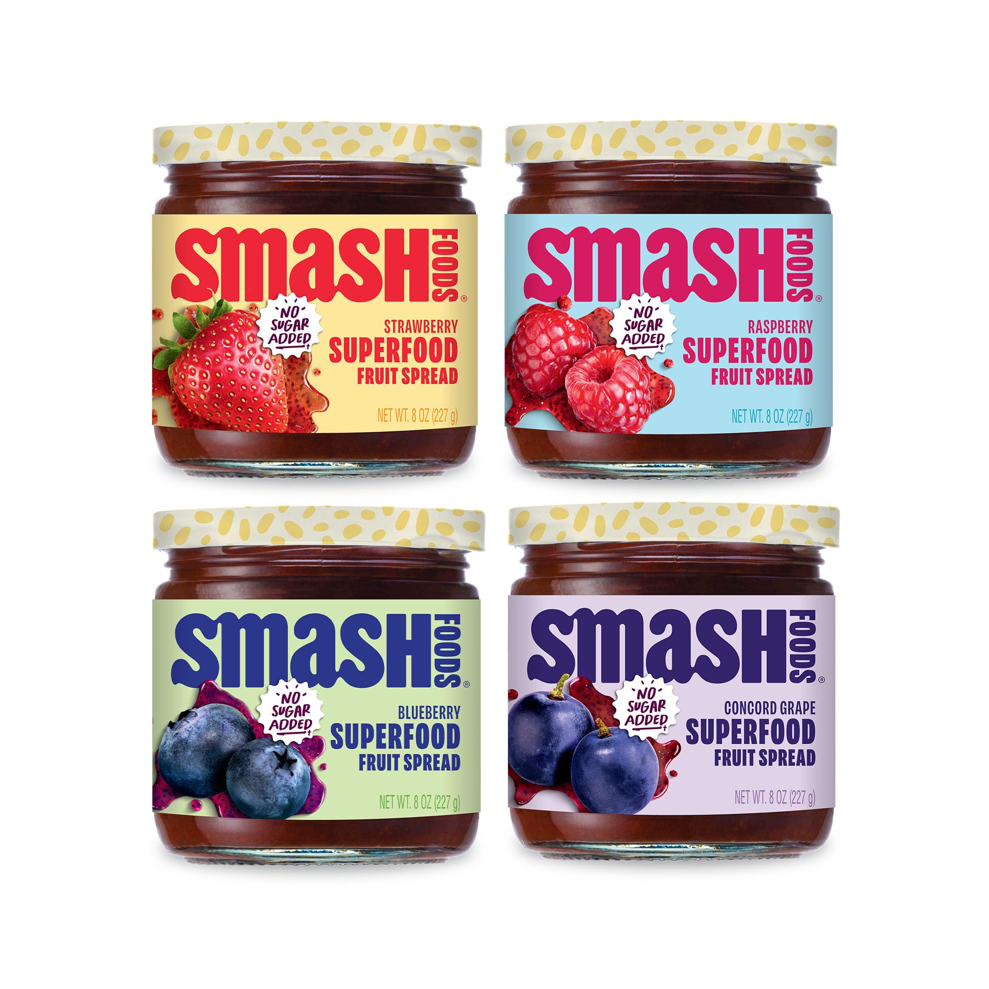 Chia Smash classics 4-pack front packaging showing variety and no added sugar benefits