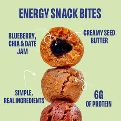 Close-up texture of Smash Bite showing chia seeds and jam swirls, Chia Smash highlights natural ingredients