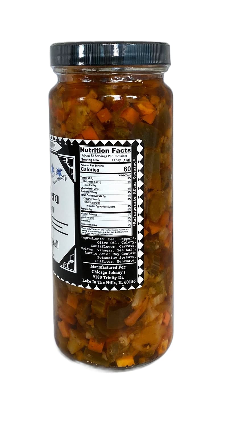 Chicago Johnny's giardiniera spooned on sandwich adding mild tang and crunchy finish