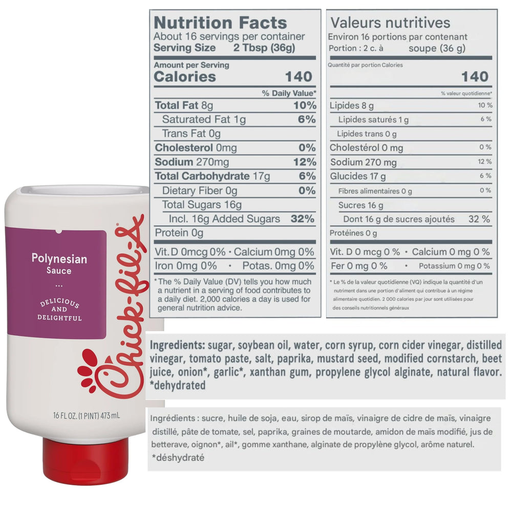 Chick-fil-A close-up label on bottle highlighting ingredients and quality