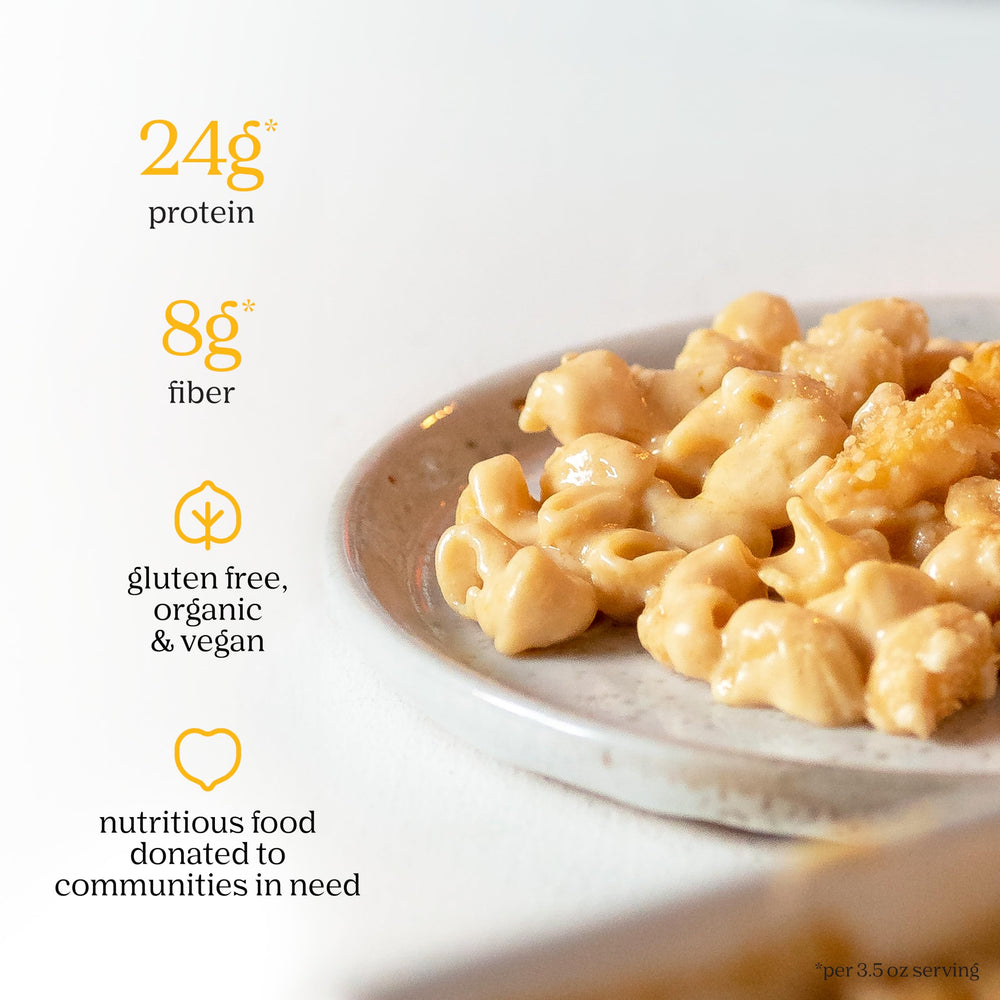 Close-up of Chickapea elbow pasta texture highlighting grain-free, two-ingredient composition and cooking reliability