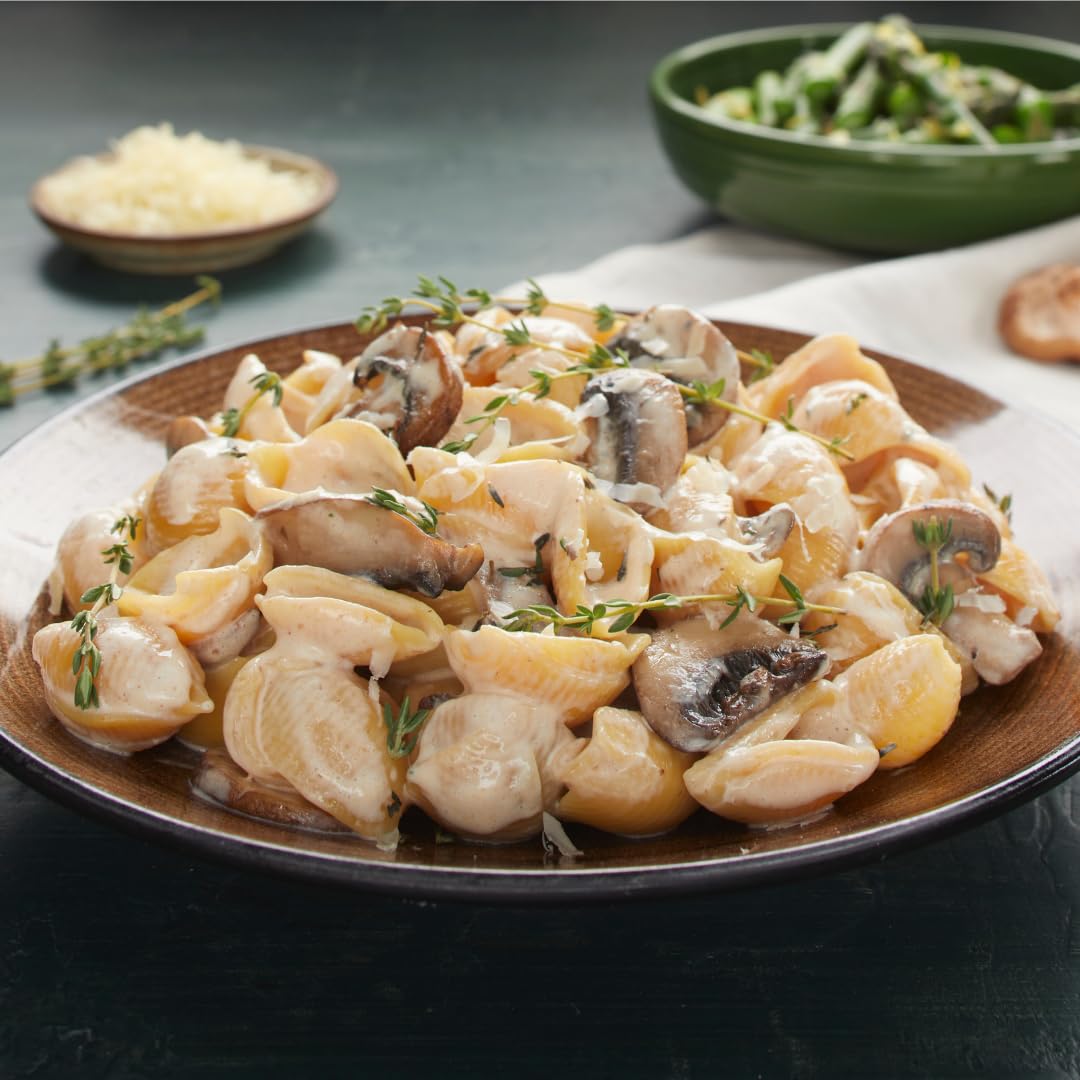 Chickapea shells on family dinner table demonstrating easy weeknight meal option