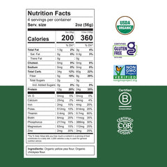 Chickapea nutrition label close-up showing protein and fiber content per serving