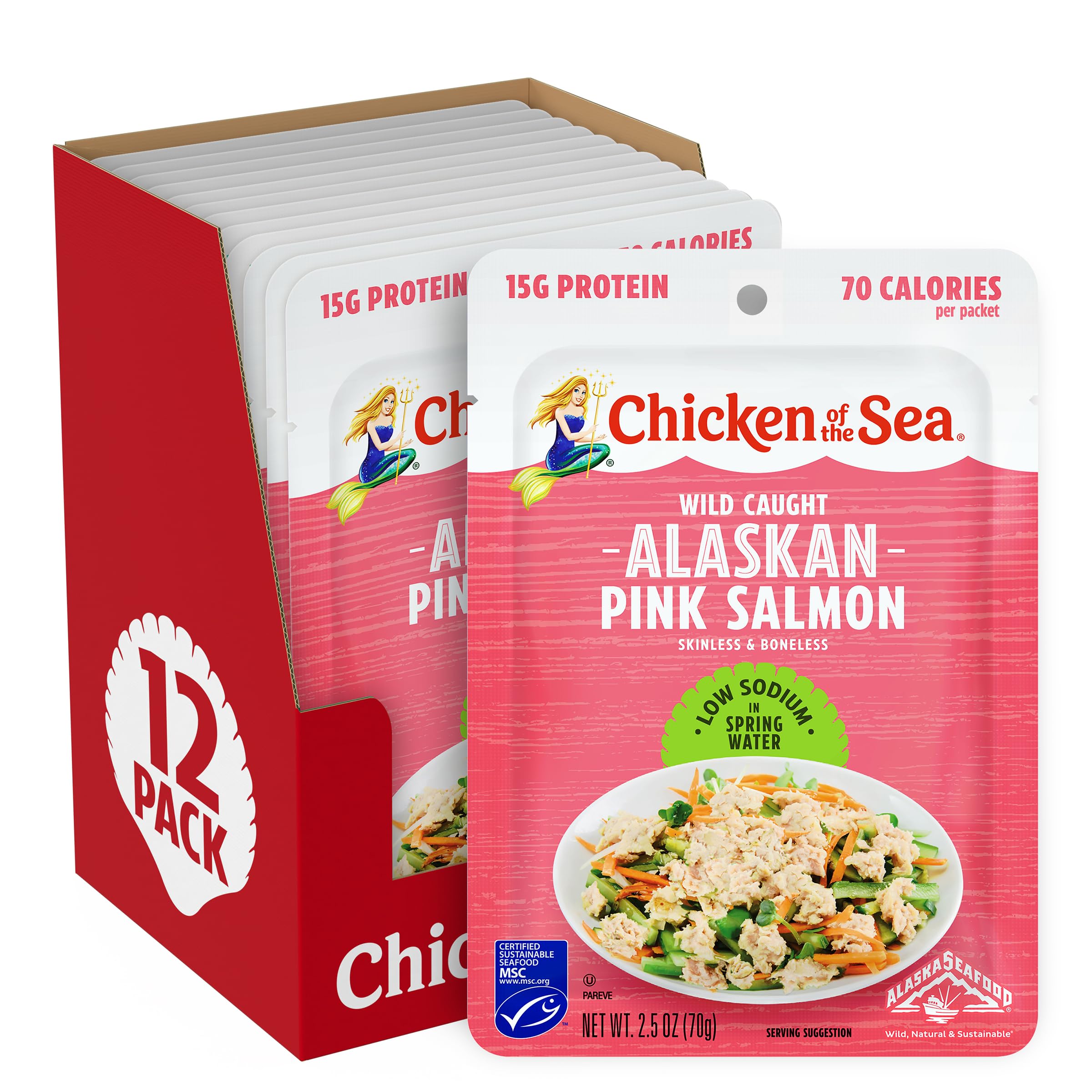 Chicken of the Sea front box showing 12-packet bulk convenience and easy storage