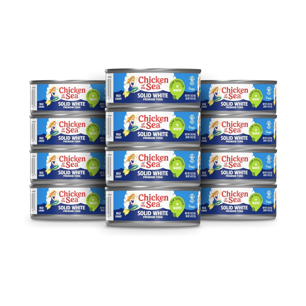 Chicken of the Sea front can showing low sodium label and easy storage benefit
