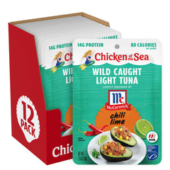 Chicken of the Sea front packaging showing chili lime flavored tuna pouches and benefit of ready-to-eat convenience
