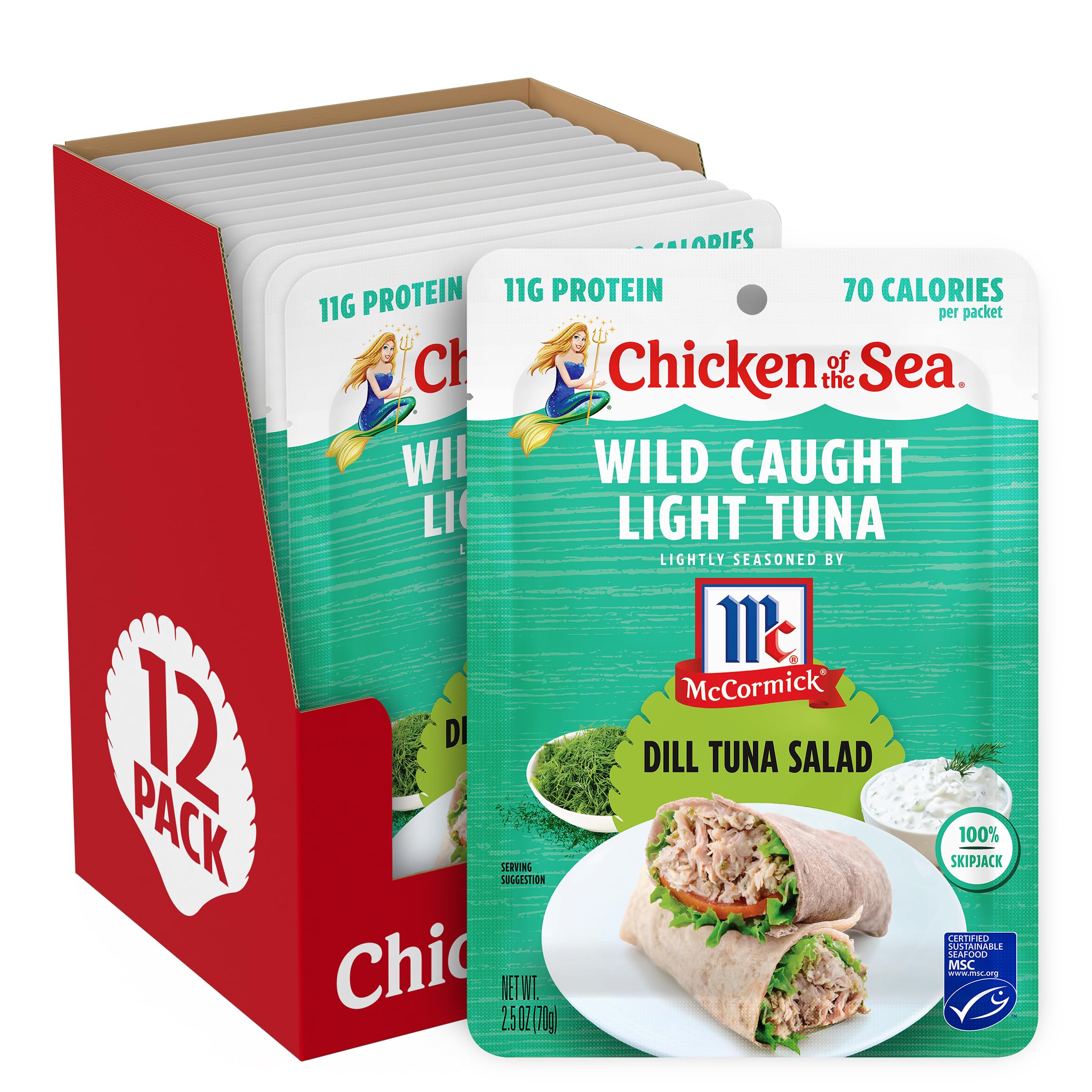 Chicken of the Sea front packaging showing dill tuna and convenience