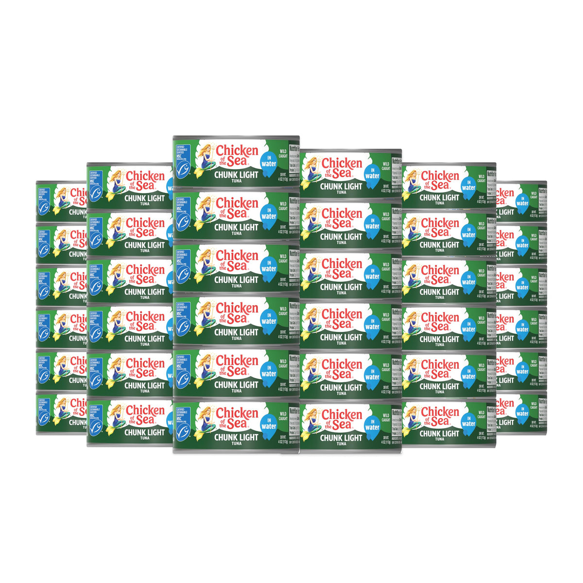 Chicken of the Sea front packaging showing 48-count bulk for pantry stocking