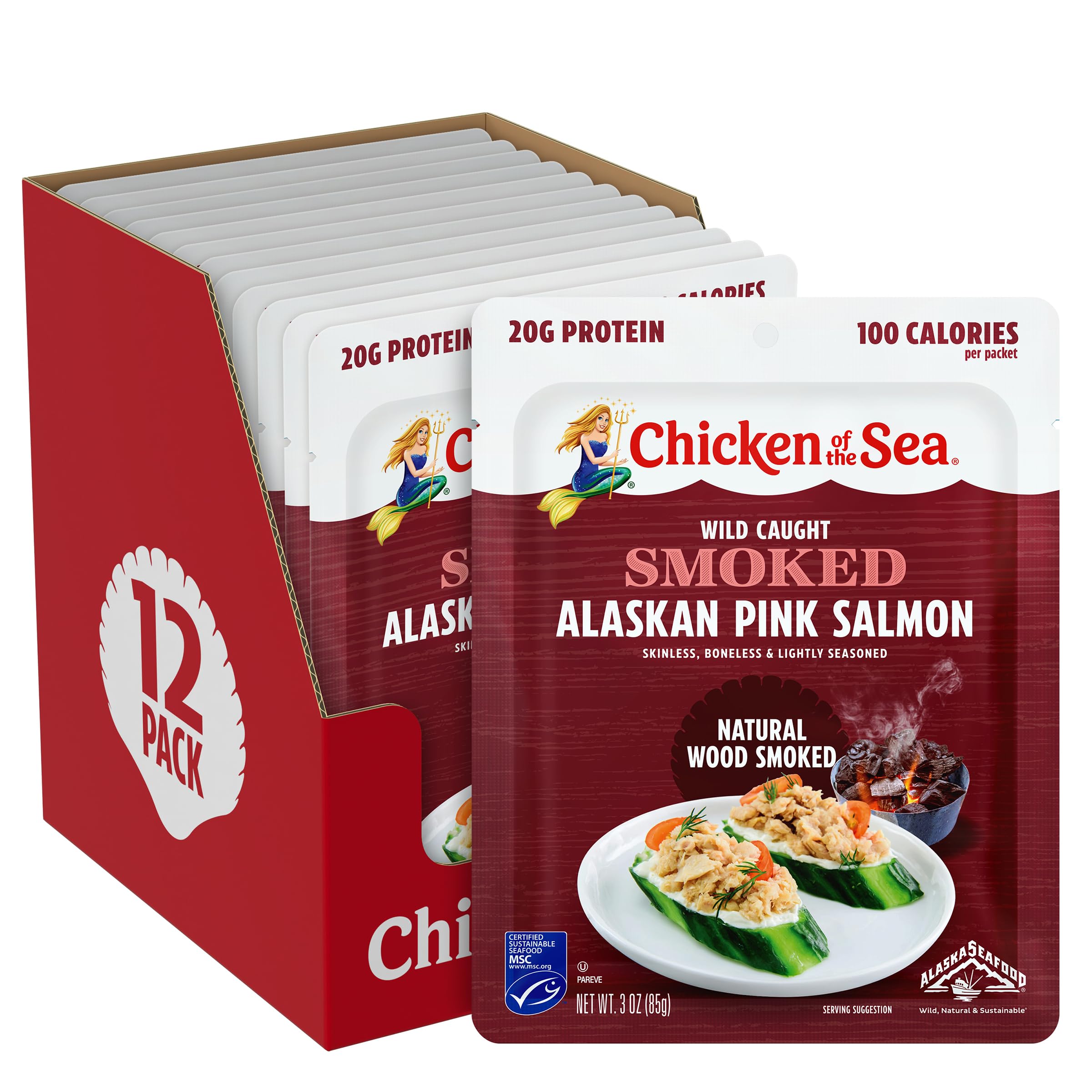 Chicken of the Sea front packaging showing 3oz pouch and 12-pack convenience