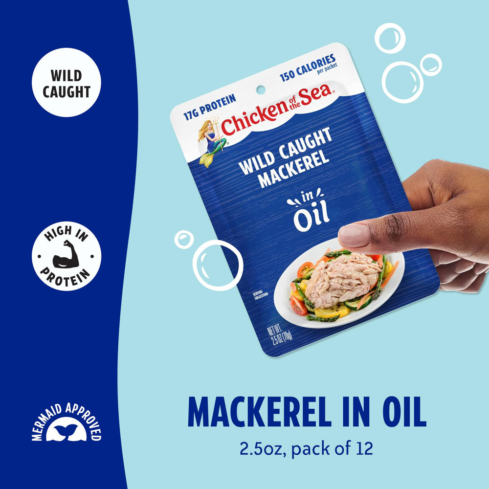 Chicken of the Sea open packet showing fish in oil and grab-and-eat convenience