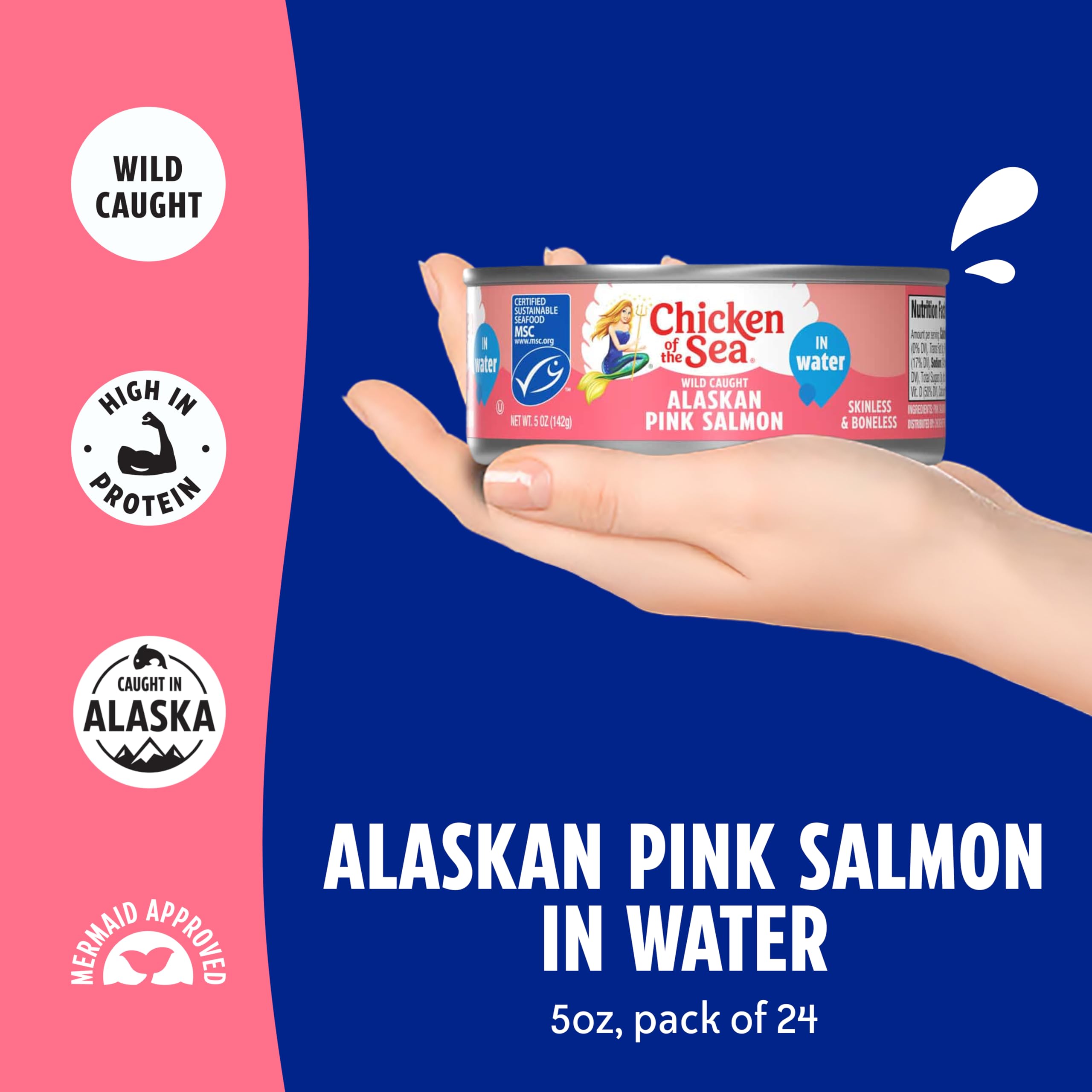 Chicken of the Sea open can with flaked salmon, ready-to-use protein