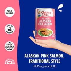 Chicken of the Sea open can with flaked salmon, ready to eat benefit