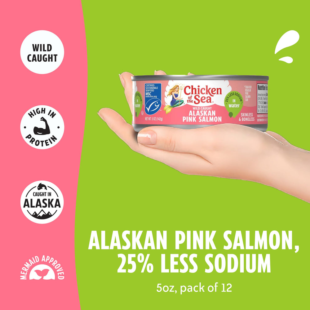 Chicken of the Sea open can with shredded salmon showing flaky texture benefit