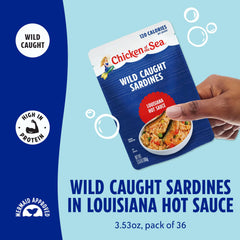 Chicken of the Sea open pouch showing sardines in sauce, ready to eat