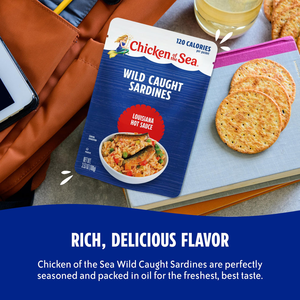 Chicken of the Sea packet beside sandwich, adds bold spicy flavor quickly