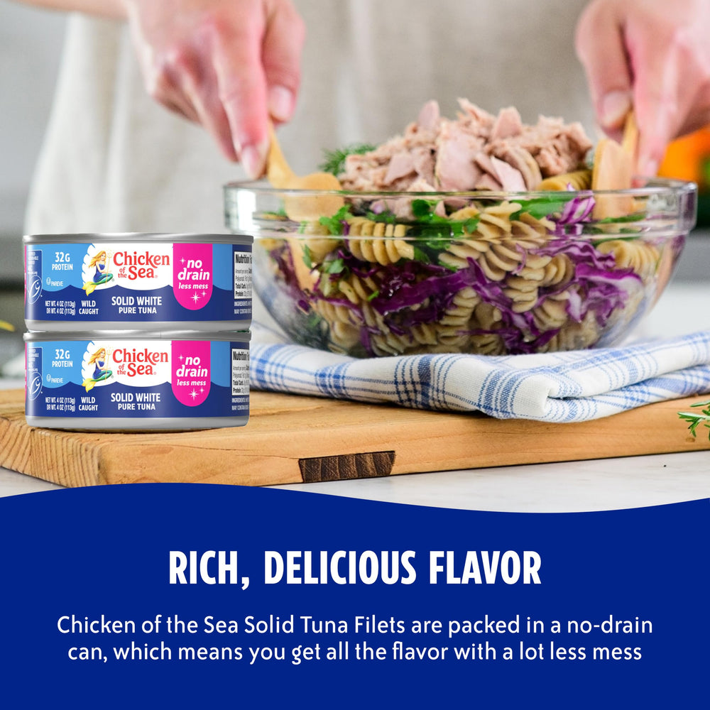 Chicken of the Sea tuna tossed in a salad bowl for quick high-protein meals