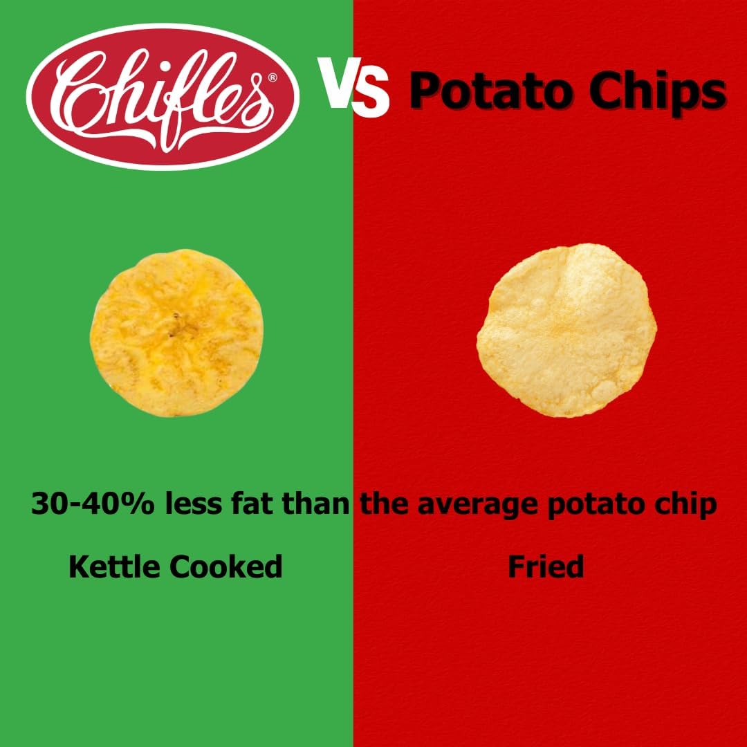 Chifles chips next to a ruler showing single-bag scale for portion size clarity