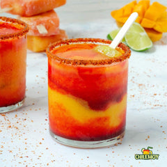 CHILEMOY dipping mango slice demonstrating snack pairing and sweet-tangy benefit