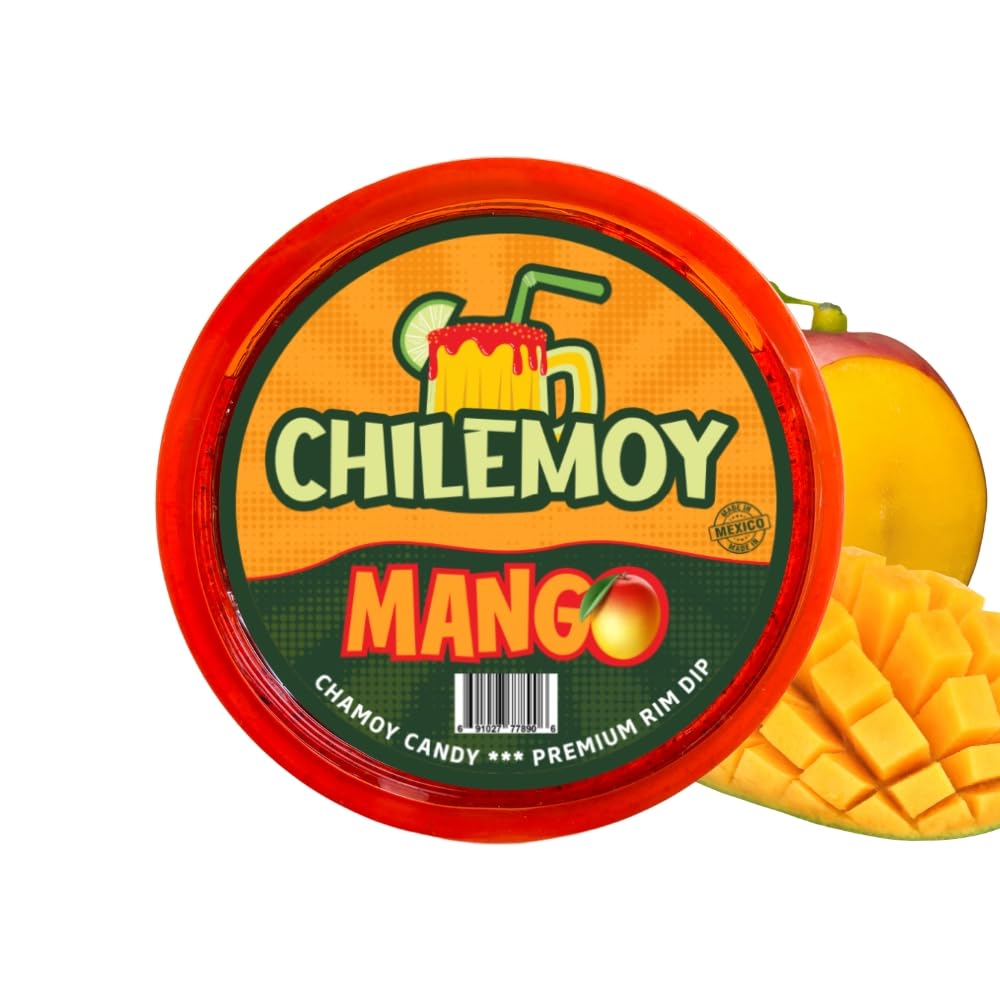 CHILEMOY front jar shot showing chamoy rim dip and authentic Mexican branding benefit