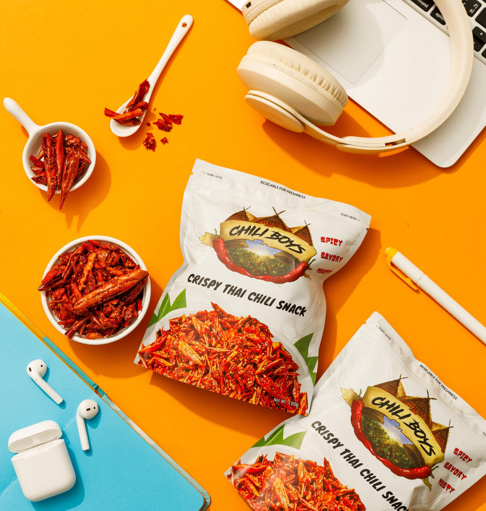 Chili Boys sprinkled over a noodle bowl adding spicy crunchy garnish benefit