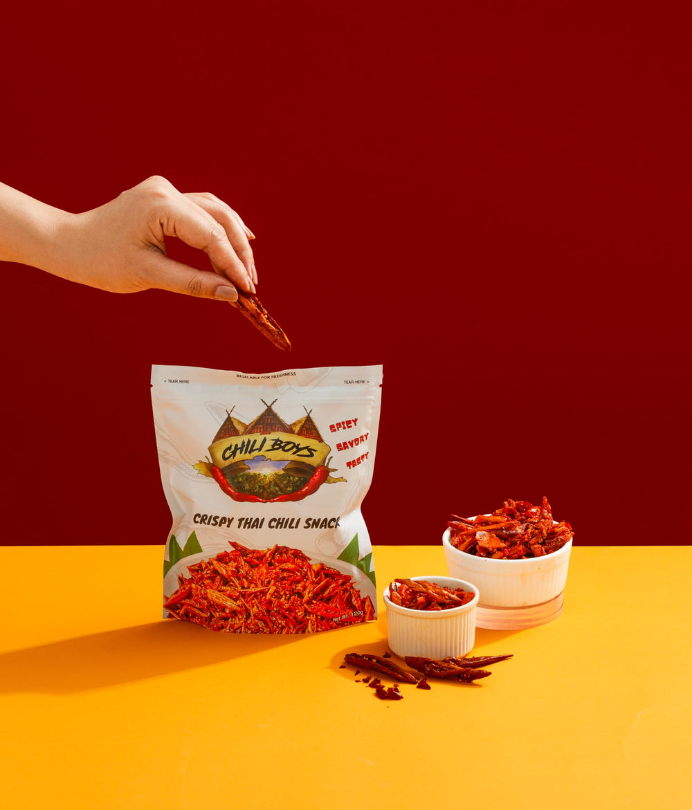 Chili Boys zipper detail illustrating resealable bag that preserves crispness
