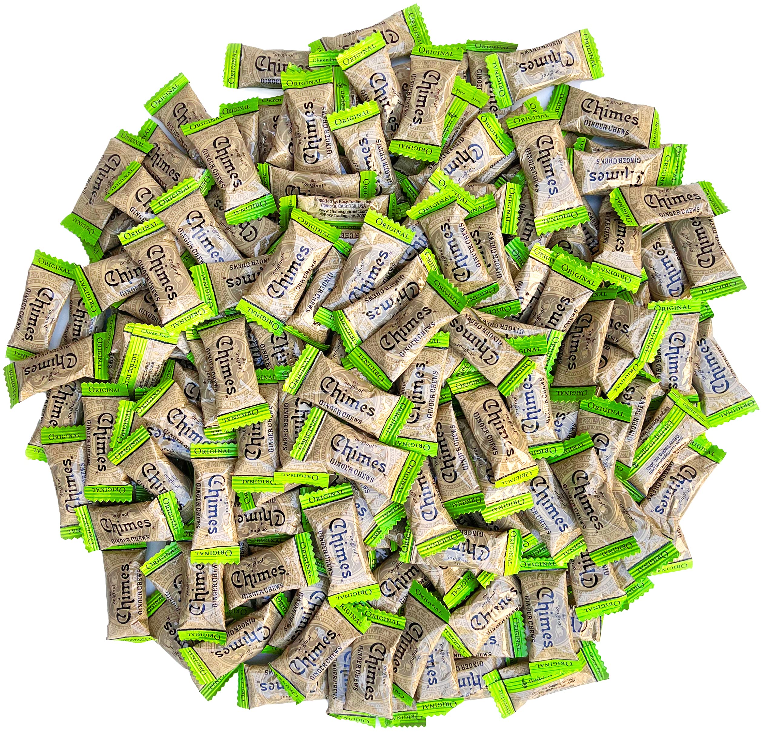 Chimes front packaging 2‑pound bag showing brand and bold ginger benefit