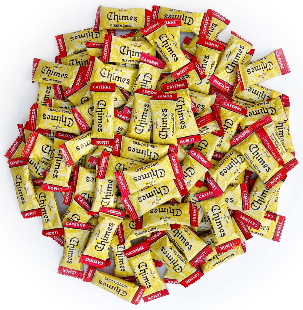 Chimes front packaging showing 1-pound bag and resealable top for freshness