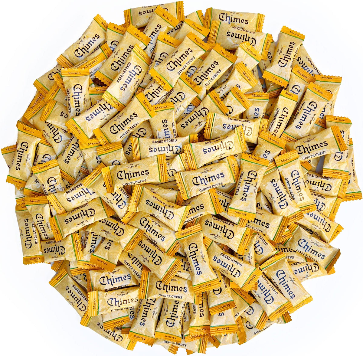 Chimes front packaging showing 2-pound bag and resealable benefit