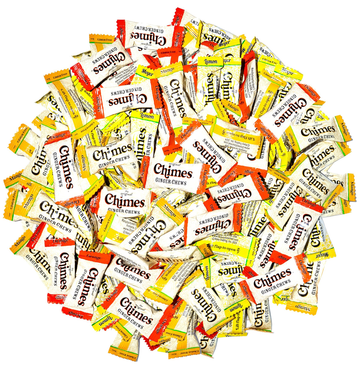 Chimes front packaging showing one-pound tropical mix bag for convenient snacking