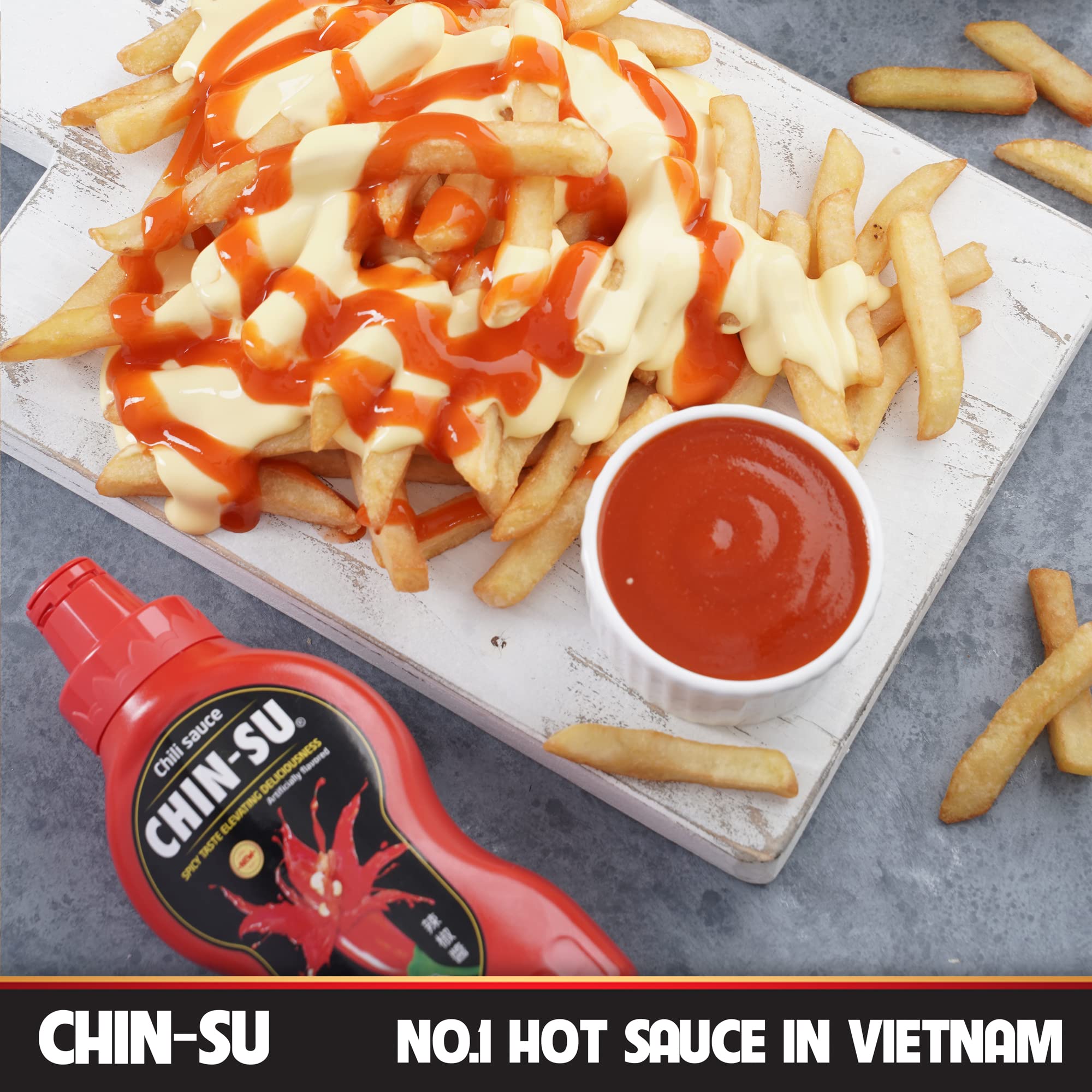 CHIN-SU sauce pouring to show smooth texture and glossy finish