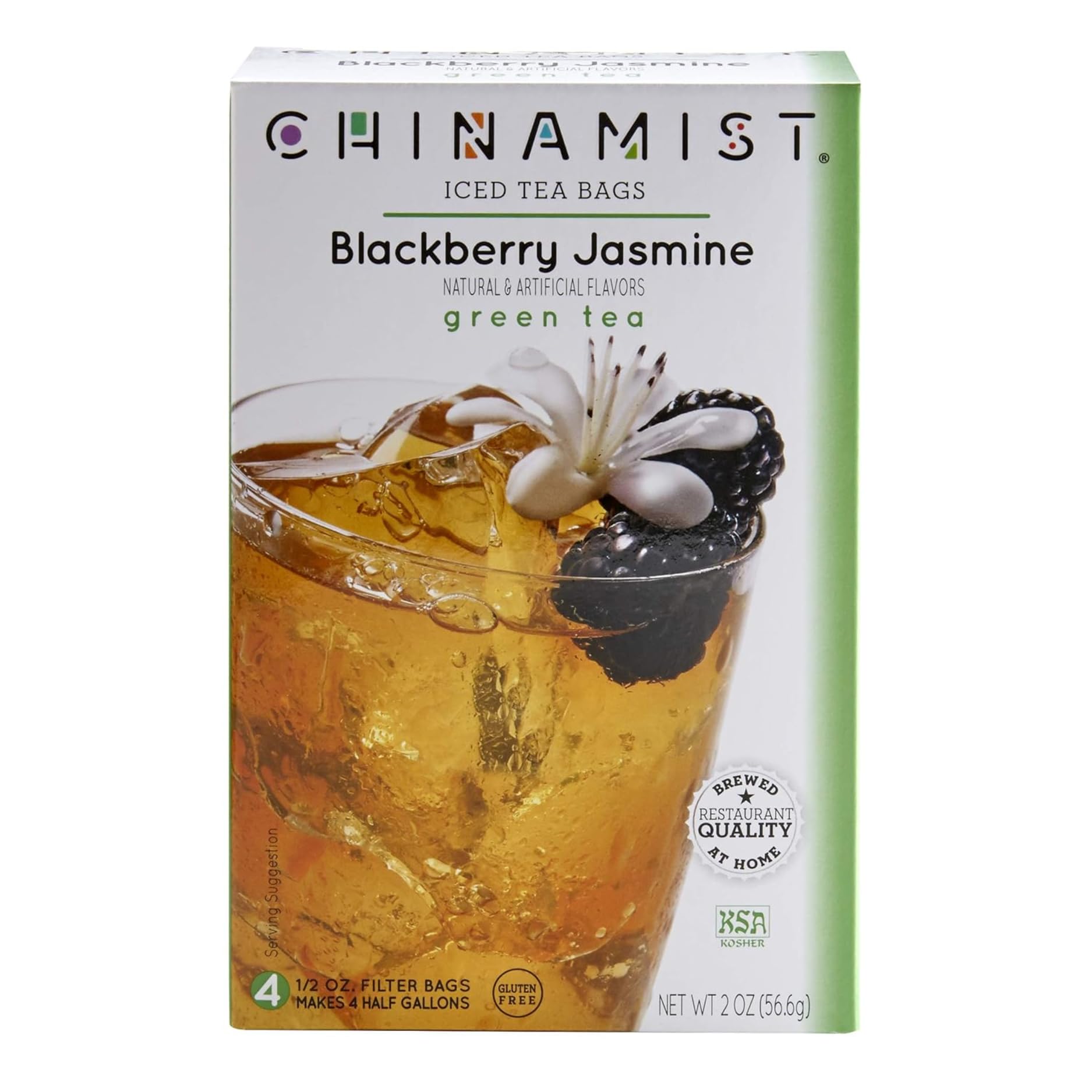 CHINAMIST front packaging showing blackberry jasmine flavor and serving info