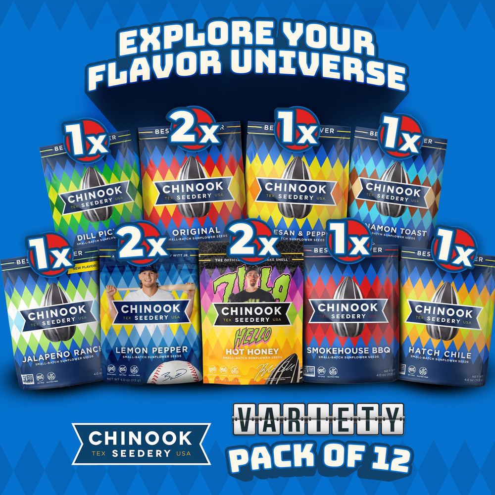 Chinook Seedery assorted bags laid flat for quick flavor selection
