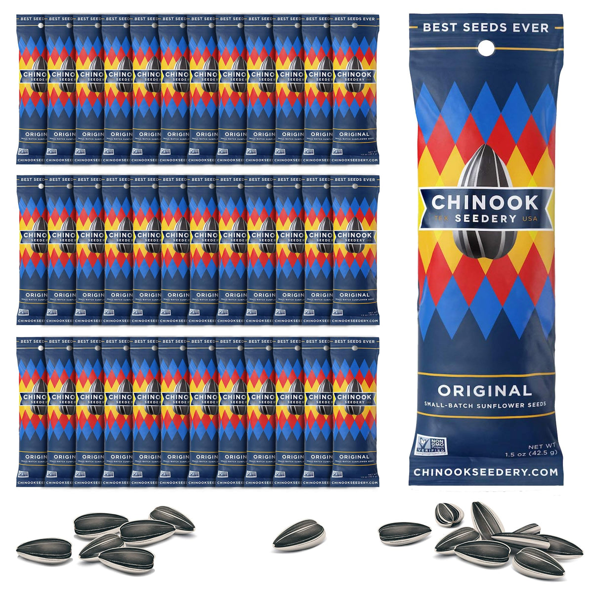 Chinook Seedery front packaging showing 36-pack and single-serve convenience