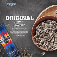 Chinook Seedery open pouch spilling original sunflower seeds for easy snacking
