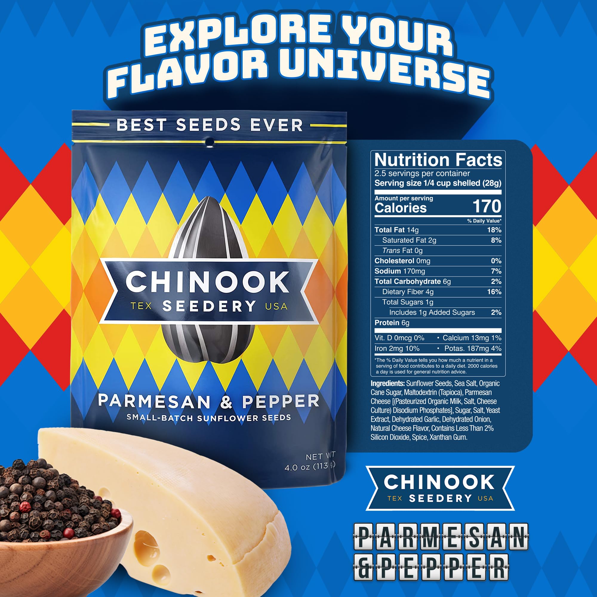 close-up of Chinook Seedery sunflower seeds highlighting jumbo kernels and seasoning