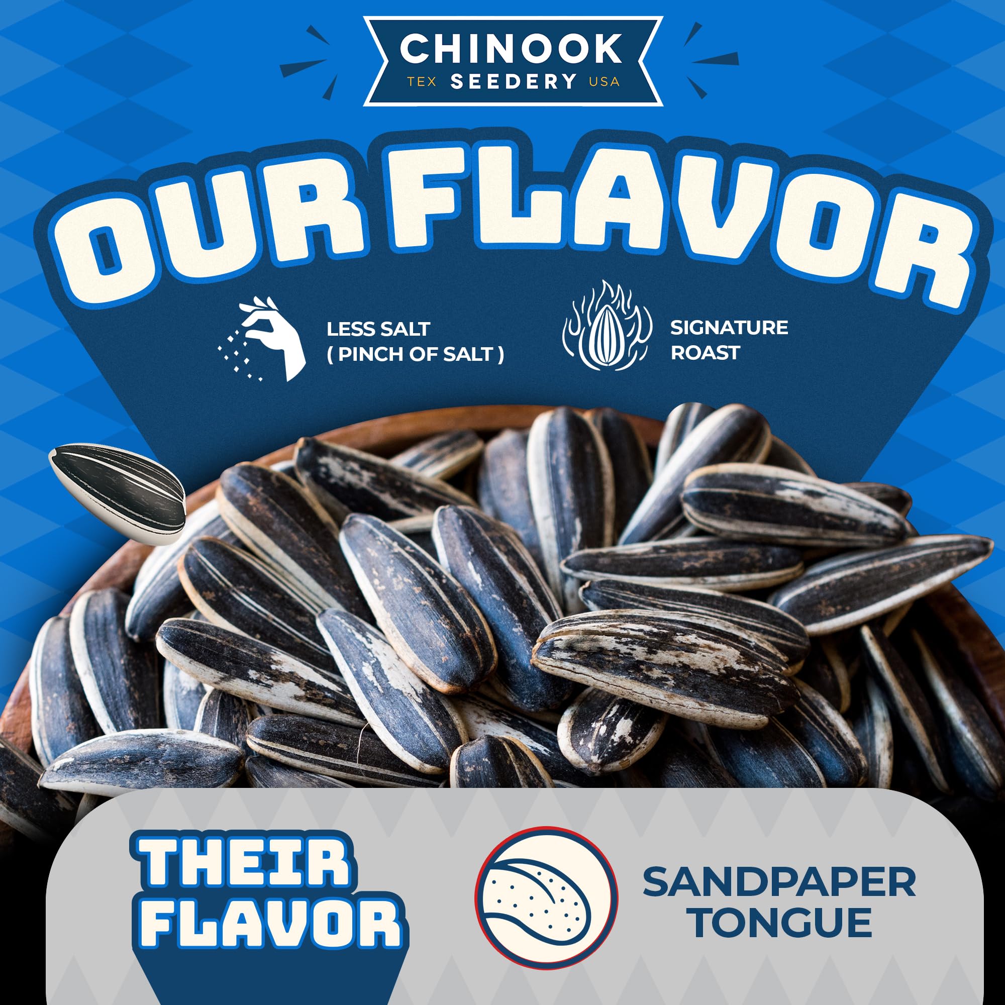 Chinook Seedery sunflower seeds and seasoning on table showing flavor variety