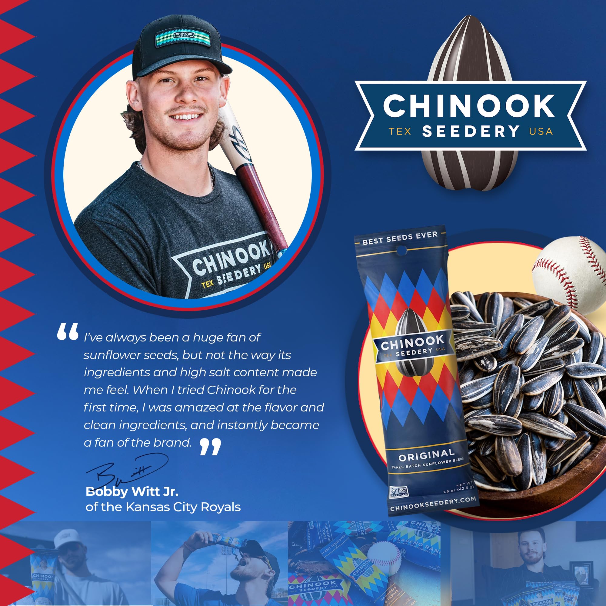 Chinook Seedery 36-pack layout displaying nine flavors and portion control benefits