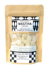 Chios Mastic front packaging showing 25g natural mastiha tears and origin
