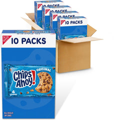 Chips Ahoy! front box packaging showing four boxes and branding benefit convenience