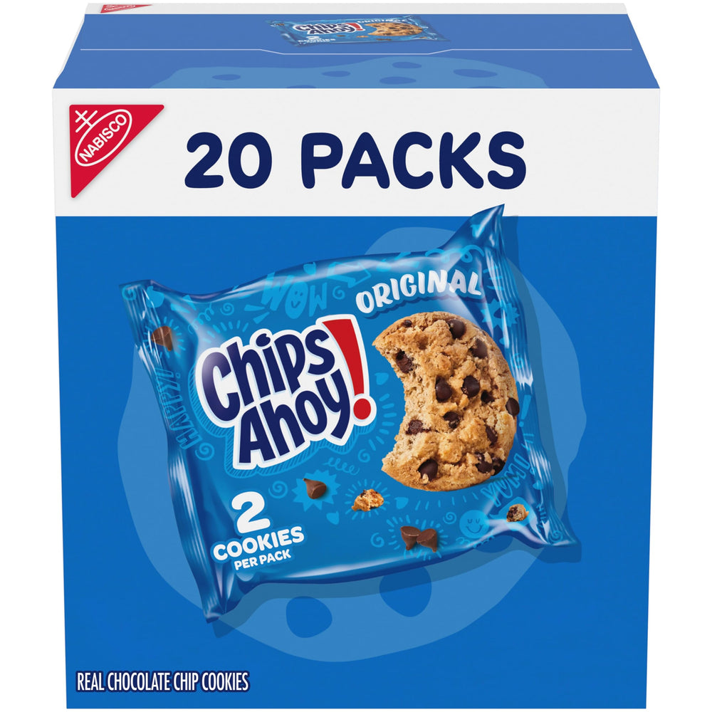 Chips Ahoy! front packaging showing box and snack pack benefit freshness