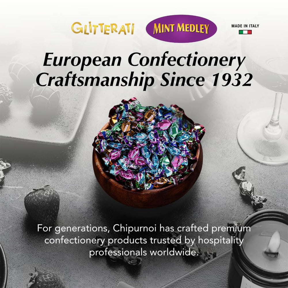 Chipurnoi Glitterati in glass bowl at reception, polished presentation for guests