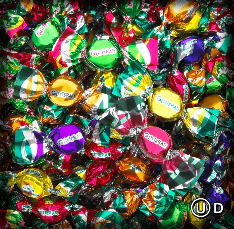 Chipurnoi GLITTERATI close-up of candy surface texture, highlights glossy hard finish